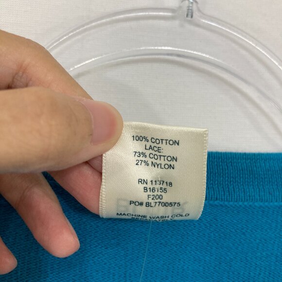 Blair size XL Blue Pattern Eyelet Knit Preppy Button Long Sleeve Cardigan - Picture 7 of 9